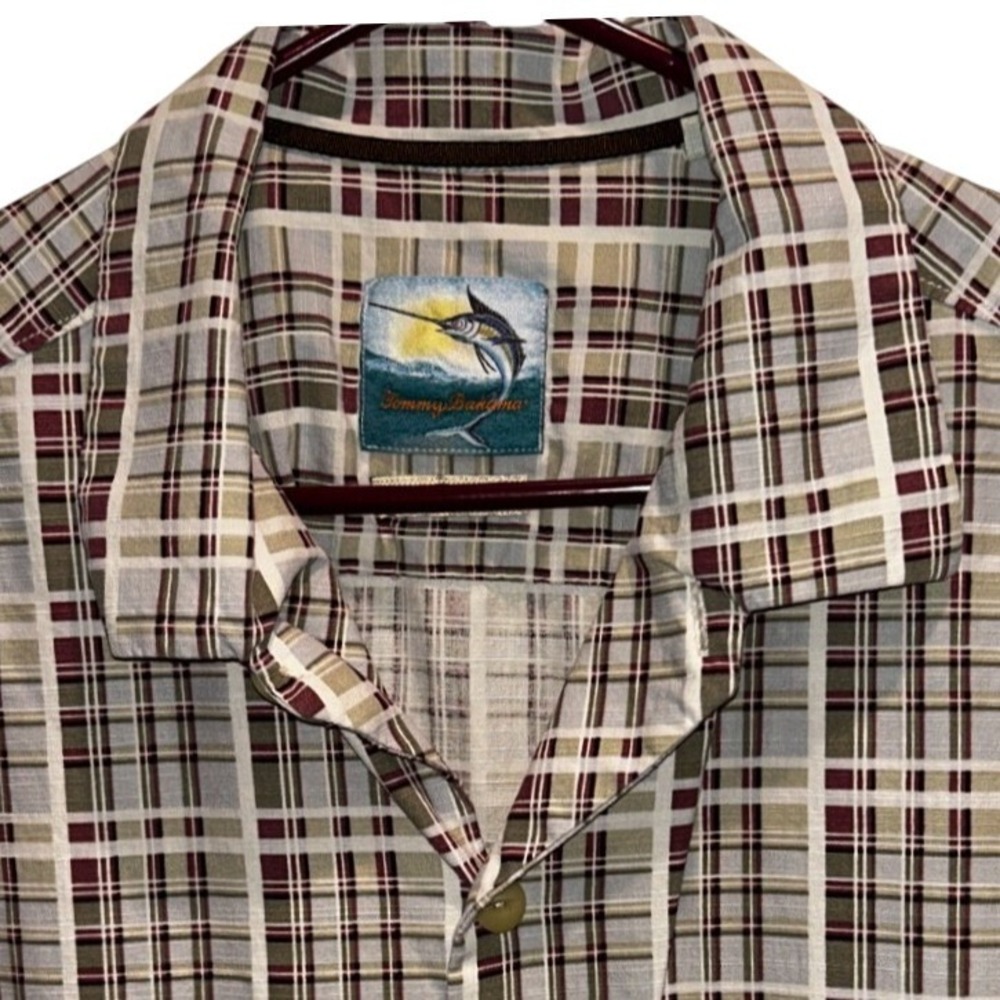 Tommy Bahama Plaid Shirt XL Mens Grey Burgundy Silk Cotton Island Modern Fit